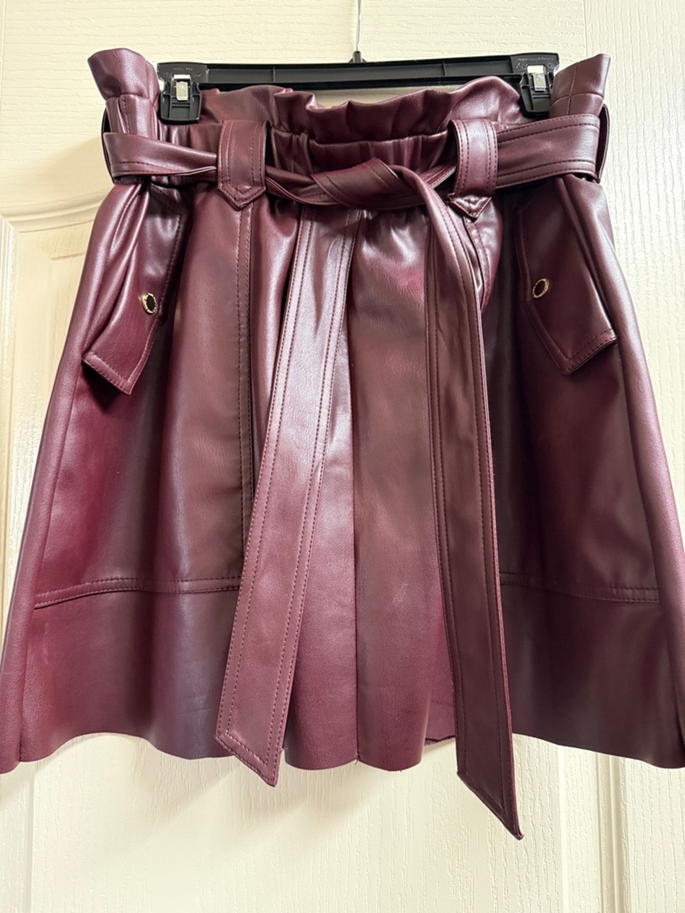 Marc New York Burgundy Faux-Leather A-Line Skirt